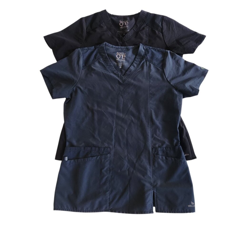 Barco One Wellness Scrub Tops Lot Of 2 Black Blue Polyester/Spandex Womens XS